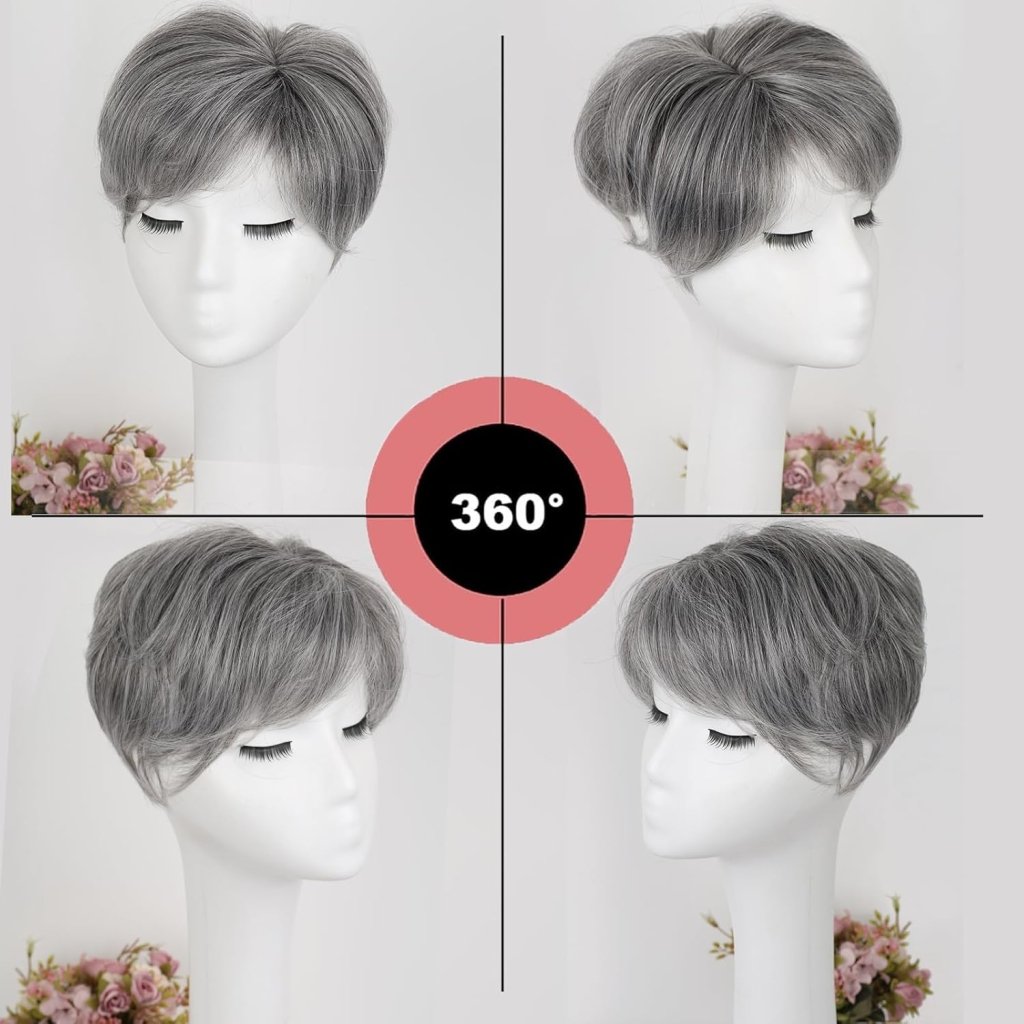 Short Hair Pixie Cut Curly Hair Toppers for Women with Bangs Clip in 100% Human Hair Wigs - Wigtrends