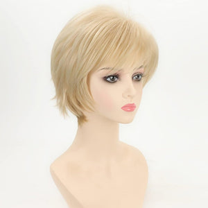 Short Hair Wigs with Bangs Dark Brown Mixed Blonde Pixie Cut Wig for Women Straight Human Hair Wigs - Wigtrends