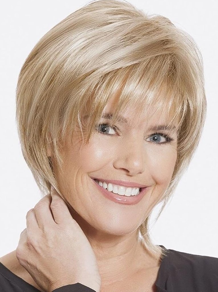 Short Hair Wigs with Bangs Dark Brown Mixed Blonde Pixie Cut Wig for Women Straight Human Hair Wigs - Wigtrends