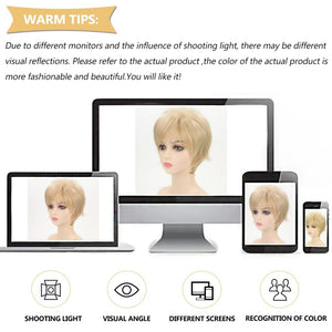 Short Hair Wigs with Bangs Dark Brown Mixed Blonde Pixie Cut Wig for Women Straight Human Hair Wigs - Wigtrends