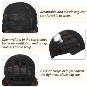 Short Hair Wigs with Bangs Dark Brown Mixed Blonde Pixie Cut Wig for Women Straight Human Hair Wigs - Wigtrends