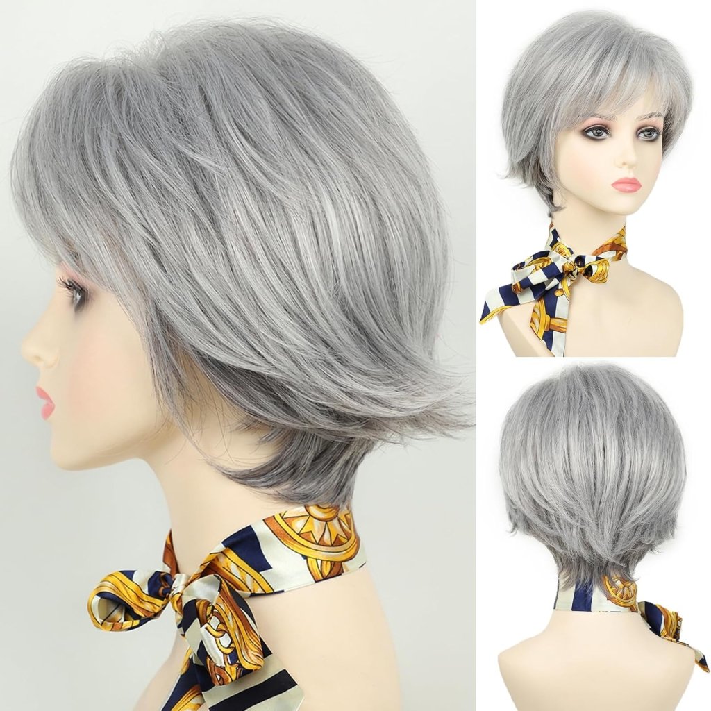 Short Hair Wigs with Bangs Dark Brown Mixed Blonde Pixie Cut Wig for Women Straight Human Hair Wigs - Wigtrends