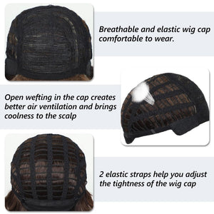 Short Hair Wigs with Bangs Dark Brown Mixed Blonde Pixie Cut Wig for Women Straight Human Hair Wigs - Wigtrends