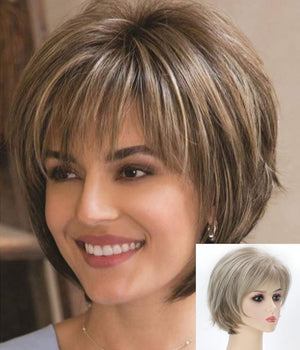 Short Hair Wigs with Bangs Dark Brown Mixed Blonde Pixie Cut Wig for Women Straight Human Hair Wigs - Wigtrends