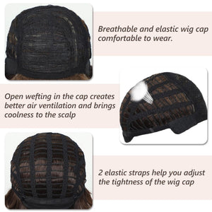 Short Hair Wigs with Bangs Dark Brown Mixed Blonde Pixie Cut Wig for Women Straight Human Hair Wigs - Wigtrends