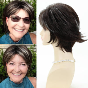 Short Hair Wigs with Bangs Dark Brown Mixed Blonde Pixie Cut Wig for Women Straight Human Hair Wigs - Wigtrends