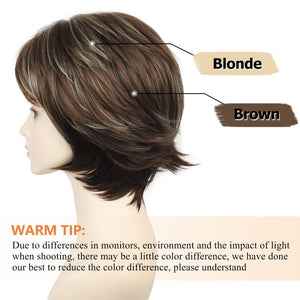 Short Hair Wigs with Bangs Dark Brown Mixed Blonde Pixie Cut Wig for Women Straight Human Hair Wigs - Wigtrends