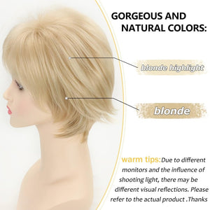 Short Hair Wigs with Bangs Dark Brown Mixed Blonde Pixie Cut Wig for Women Straight Human Hair Wigs - Wigtrends