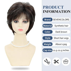 Short Hair Wigs with Bangs Dark Brown Mixed Blonde Pixie Cut Wig for Women Straight Human Hair Wigs - Wigtrends