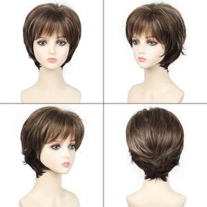 Short Hair Wigs with Bangs Dark Brown Mixed Blonde Pixie Cut Wig for Women Straight Human Hair Wigs - Wigtrends