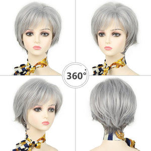 Short Hair Wigs with Bangs Dark Brown Mixed Blonde Pixie Cut Wig for Women Straight Human Hair Wigs - Wigtrends