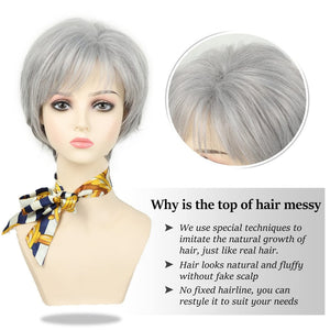 Short Hair Wigs with Bangs Dark Brown Mixed Blonde Pixie Cut Wig for Women Straight Human Hair Wigs - Wigtrends