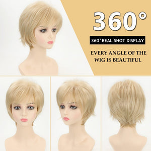 Short Hair Wigs with Bangs Dark Brown Mixed Blonde Pixie Cut Wig for Women Straight Human Hair Wigs - Wigtrends