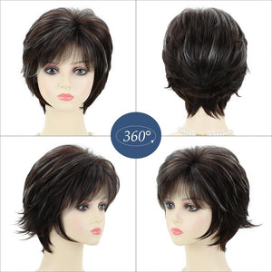 Short Hair Wigs with Bangs Dark Brown Mixed Blonde Pixie Cut Wig for Women Straight Human Hair Wigs - Wigtrends