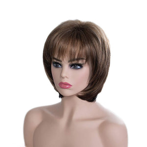 Short Hair Wigs with Bangs Dark Brown Mixed Blonde Pixie Cut Wig for Women Straight Human Hair Wigs - Wigtrends