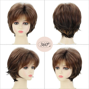 Short Hair Wigs with Bangs Dark Brown Mixed Blonde Pixie Cut Wig for Women Straight Human Hair Wigs - Wigtrends