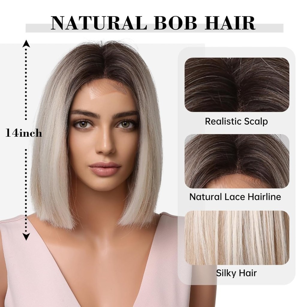 Short Middle Part Salt and Pepper Grey Human Hair Wigs for Women - Wigtrends