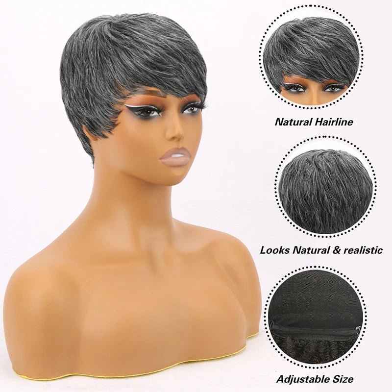 Short Pixie Cut Straight Synthetic Wig with Bangs - Wigtrends