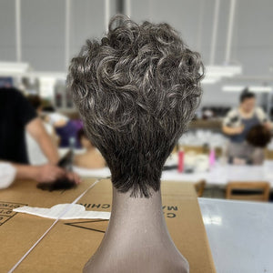 Short Tapered Pixie Haircuts Salt and Pepper Color Natural Wave Human Hair Glueless Wigs for Older Women - Wigtrends