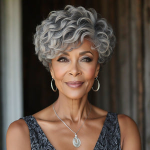 Short Tapered Pixie Haircuts Salt and Pepper Color Natural Wave Human Hair Glueless Wigs for Older Women - Wigtrends