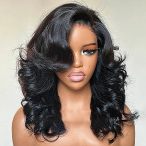 Shoulder Length Layered Wave Wig with Side Bangs - Wigtrends