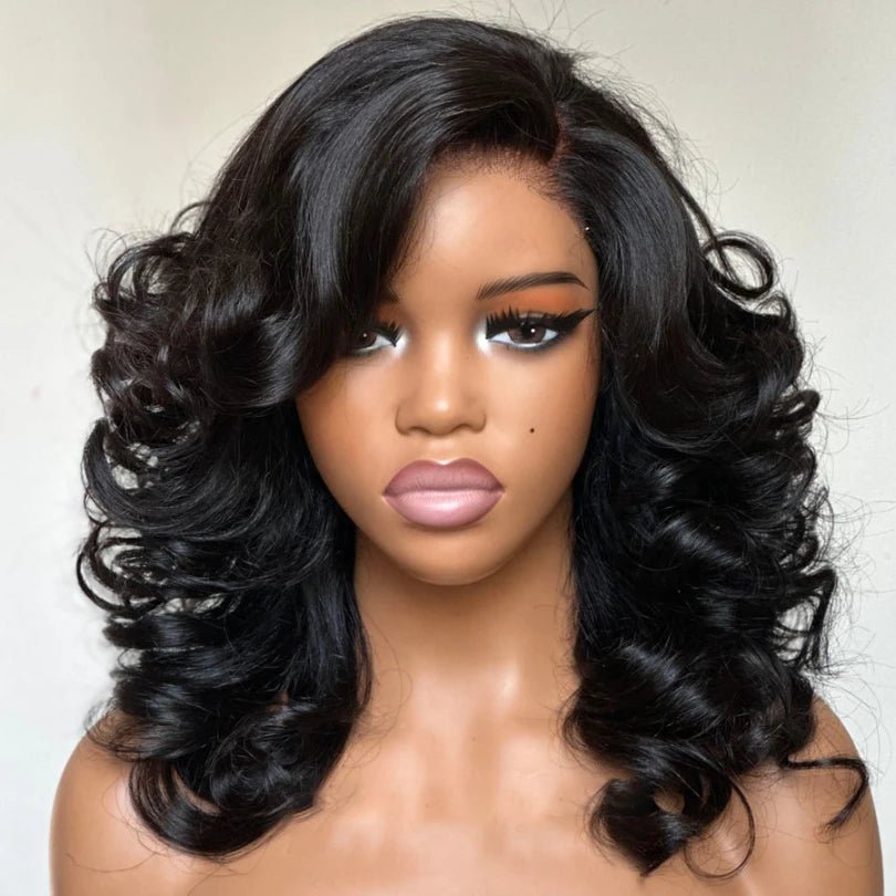 Shoulder Length Layered Wave Wig with Side Bangs - Wigtrends