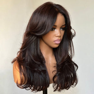 Shoulder Length Layered Wavy With Curtain Bangs - Wigtrends