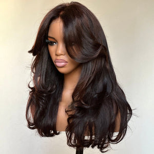 Shoulder Length Layered Wavy With Curtain Bangs - Wigtrends