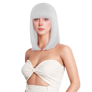 Shoulder Length Straight Bob 100% Human Hair Wig with Bangs Women's Short Bob Wigs - Wigtrends