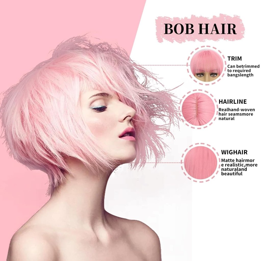 Shoulder Length Straight Bob 100% Human Hair Wig with Bangs Women's Short Bob Wigs - Wigtrends