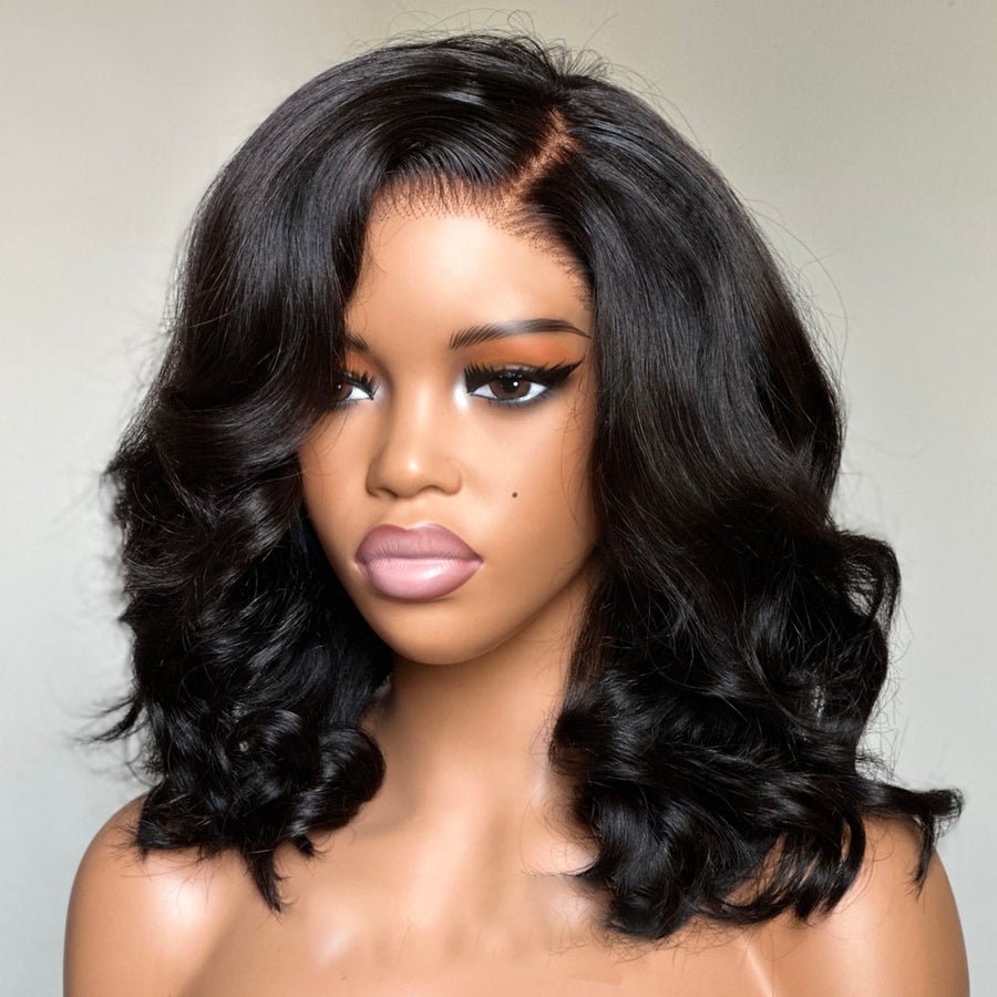 Side Bang Layered Human Hair Wig Afro Style Bob Wig - Wigtrends