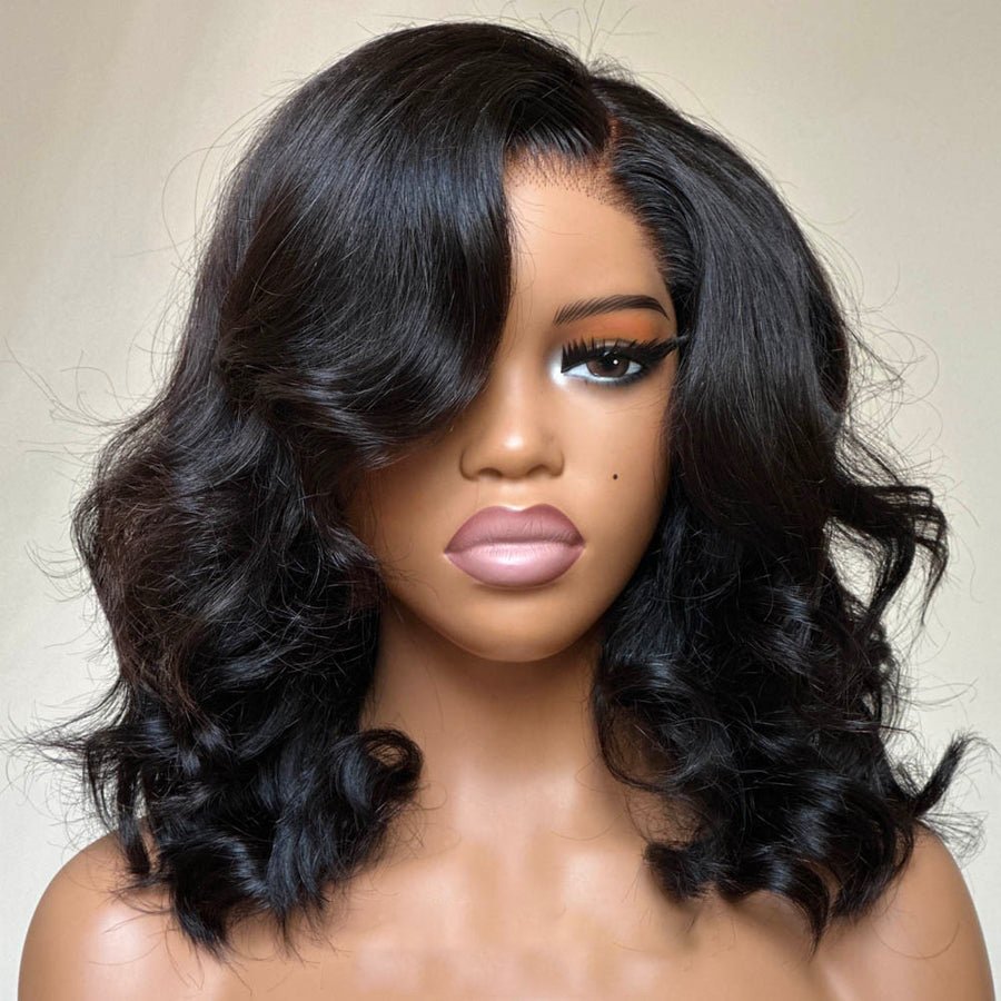 Side Bang Layered Human Hair Wig Afro Style Bob Wig - Wigtrends