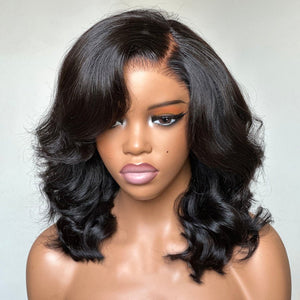 Side Bang Layered Human Hair Wig Afro Style Bob Wig - Wigtrends