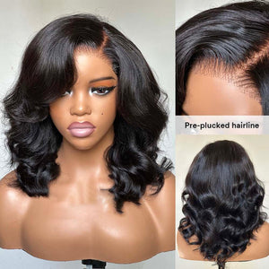 Side Bang Layered Human Hair Wig Afro Style Bob Wig - Wigtrends