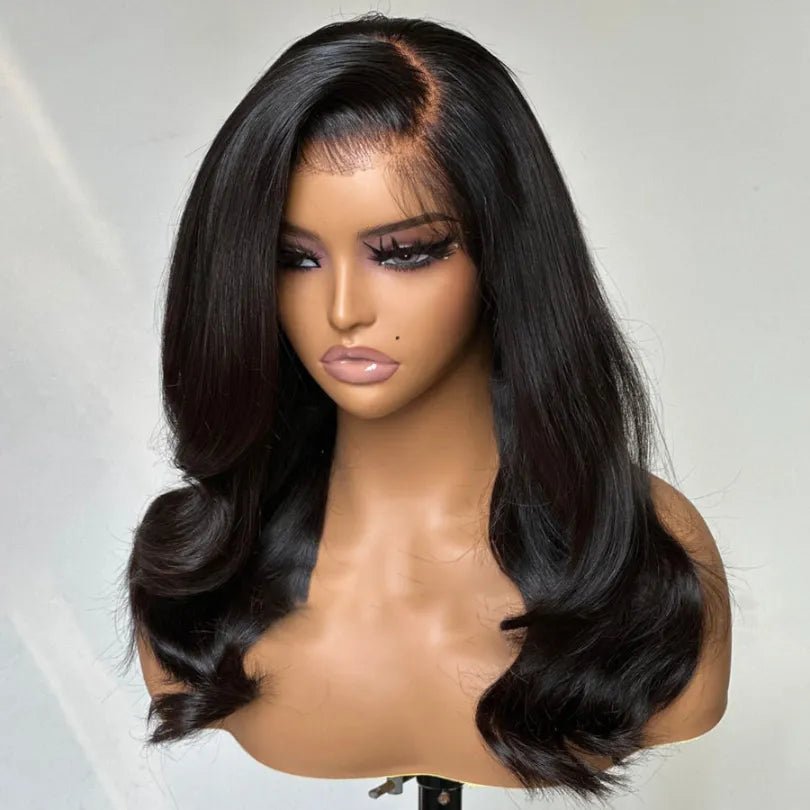 Side Part Layered Wave Wigs Long Length Natural Black Human Hair - Wigtrends