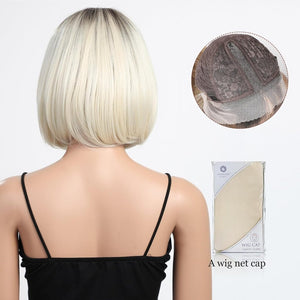 Side Parting Short Bob Sliver Mix White Lace Front Hair Natural Glueless Wig - Wigtrends