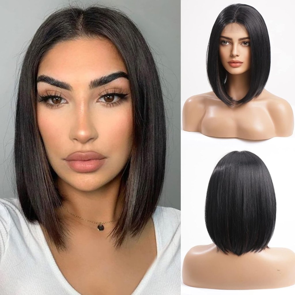 Side Parting Short Bob Sliver Mix White Lace Front Hair Natural Glueless Wig - Wigtrends