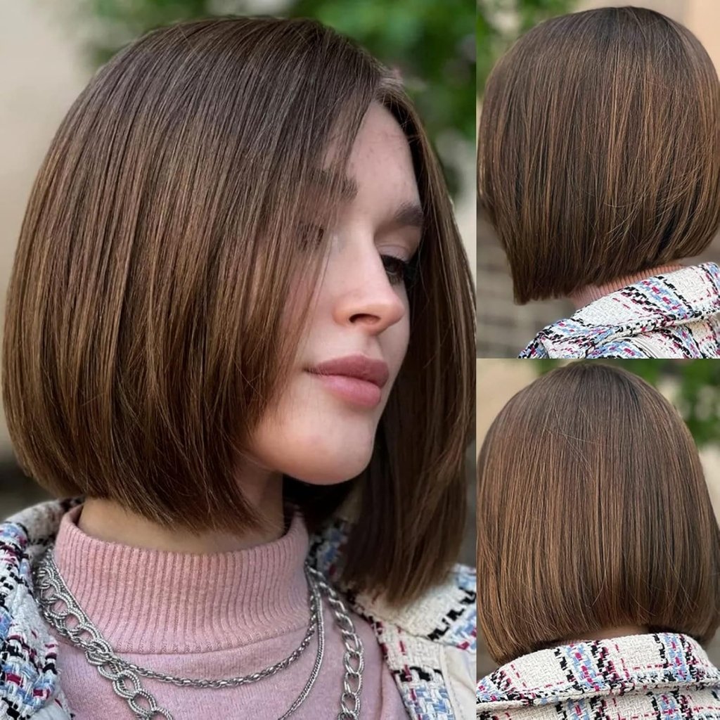 Side Parting Short Bob Sliver Mix White Lace Front Hair Natural Glueless Wig - Wigtrends