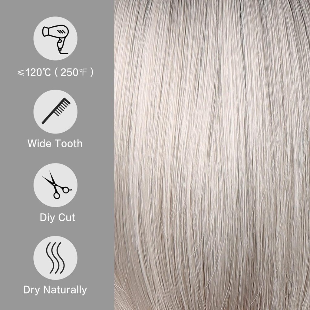 Side Parting Short Bob Sliver Mix White Lace Front Hair Natural Glueless Wig - Wigtrends