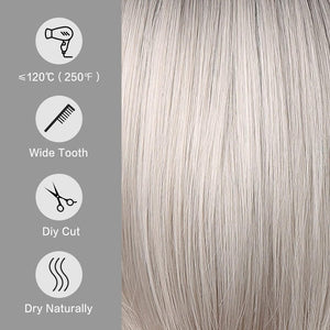 Side Parting Short Bob Sliver Mix White Lace Front Hair Natural Glueless Wig - Wigtrends