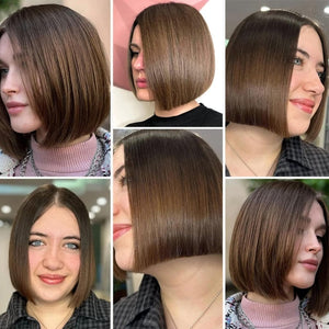 Side Parting Short Bob Sliver Mix White Lace Front Hair Natural Glueless Wig - Wigtrends