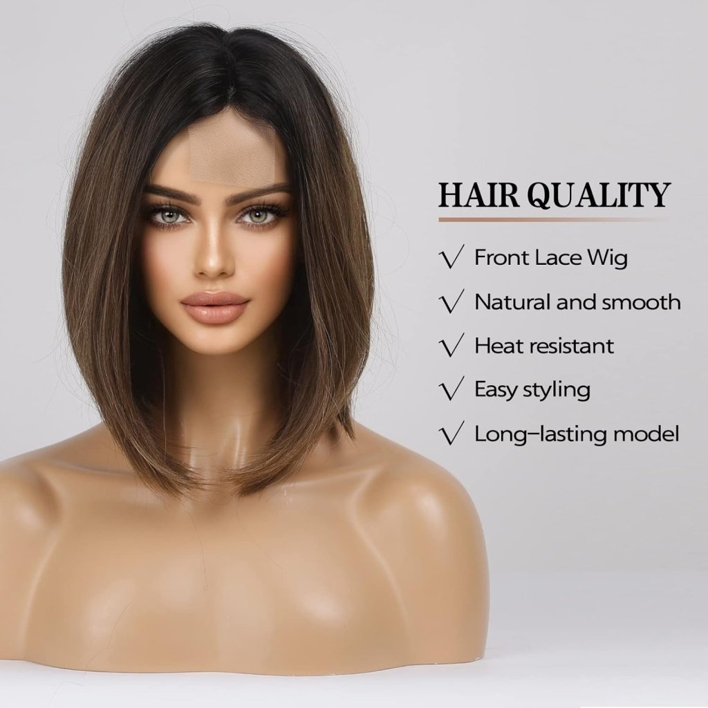 Side Parting Short Bob Sliver Mix White Lace Front Hair Natural Glueless Wig - Wigtrends