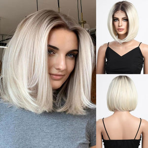 Side Parting Short Bob Sliver Mix White Lace Front Hair Natural Glueless Wig - Wigtrends
