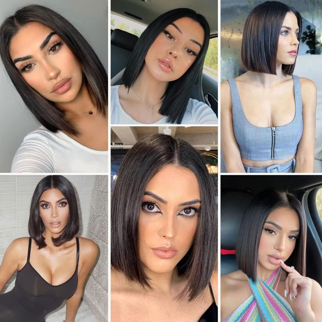 Side Parting Short Bob Sliver Mix White Lace Front Hair Natural Glueless Wig - Wigtrends