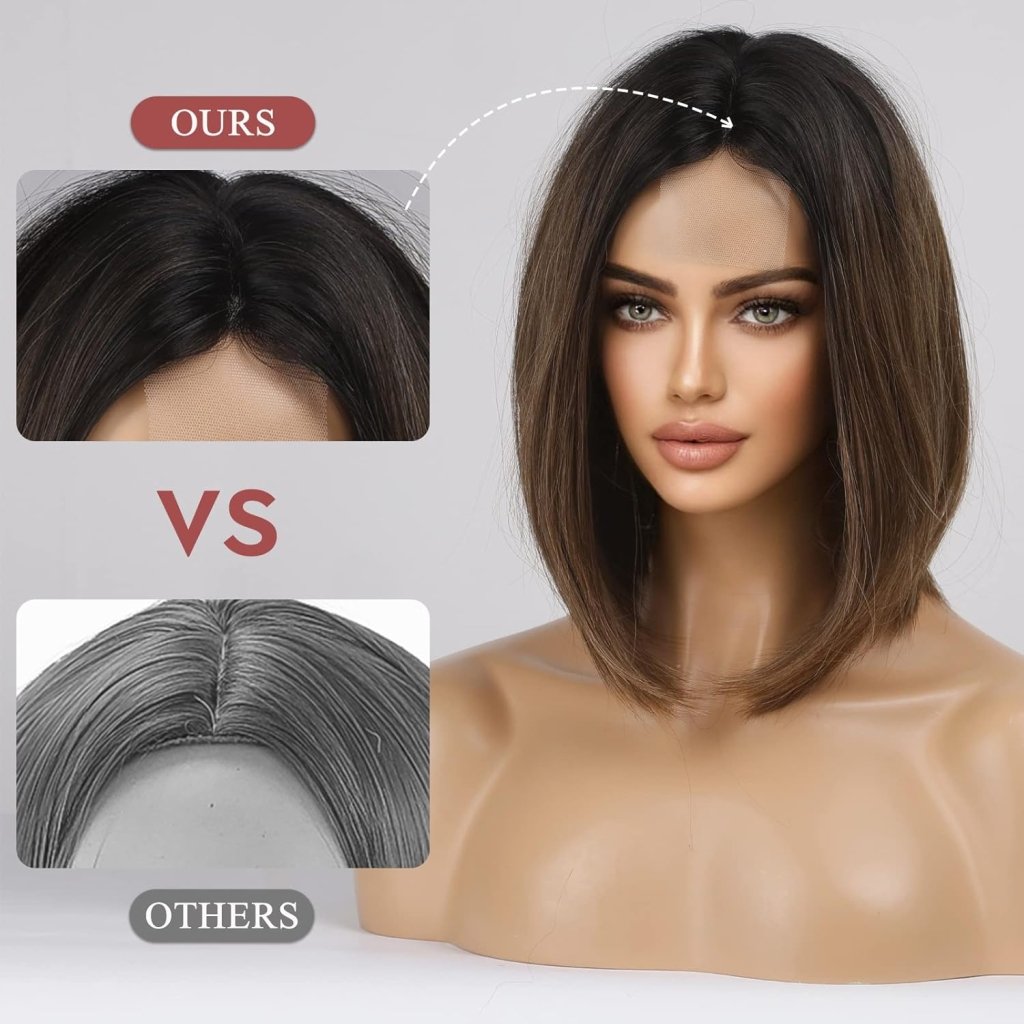 Side Parting Short Bob Sliver Mix White Lace Front Hair Natural Glueless Wig - Wigtrends