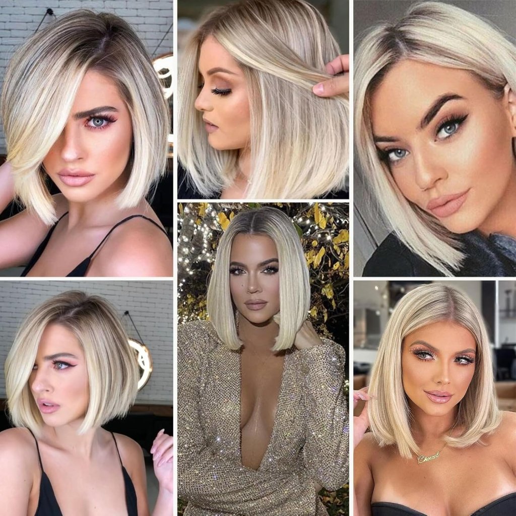 Side Parting Short Bob Sliver Mix White Lace Front Hair Natural Glueless Wig - Wigtrends