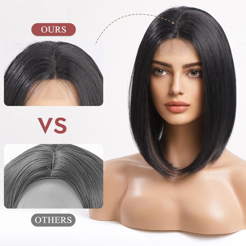 Side Parting Short Bob Sliver Mix White Lace Front Hair Natural Glueless Wig - Wigtrends
