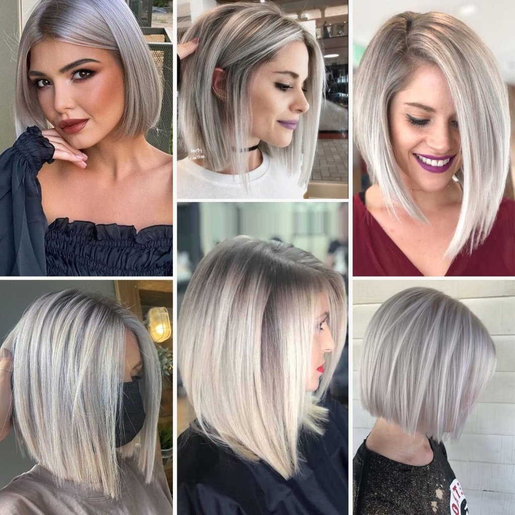 Side Parting Short Bob Sliver Mix White Lace Front Hair Natural Glueless Wig - Wigtrends