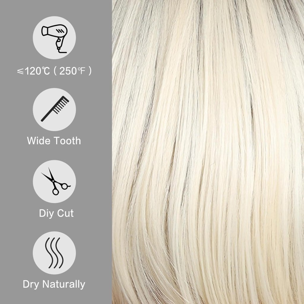 Side Parting Short Bob Sliver Mix White Lace Front Hair Natural Glueless Wig - Wigtrends