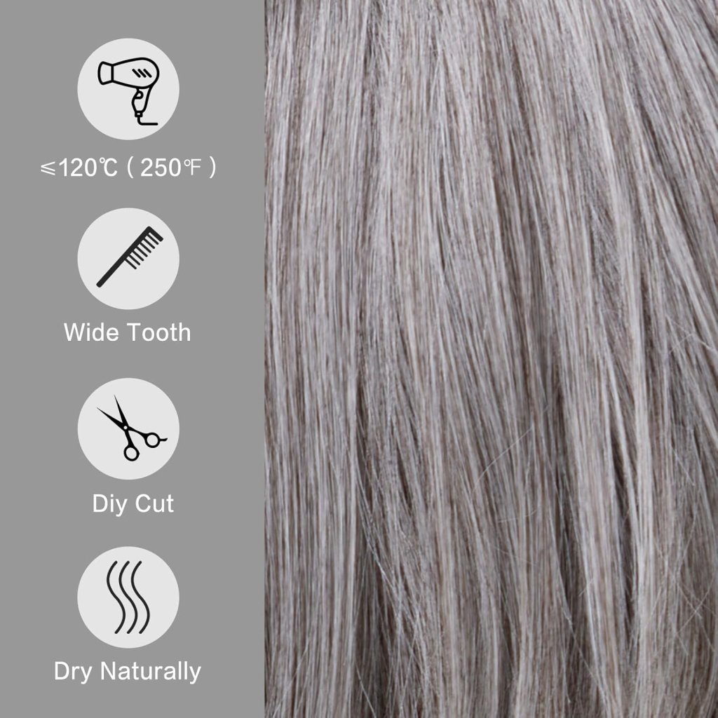 Side Parting Short Bob Sliver Mix White Lace Front Hair Natural Glueless Wig - Wigtrends